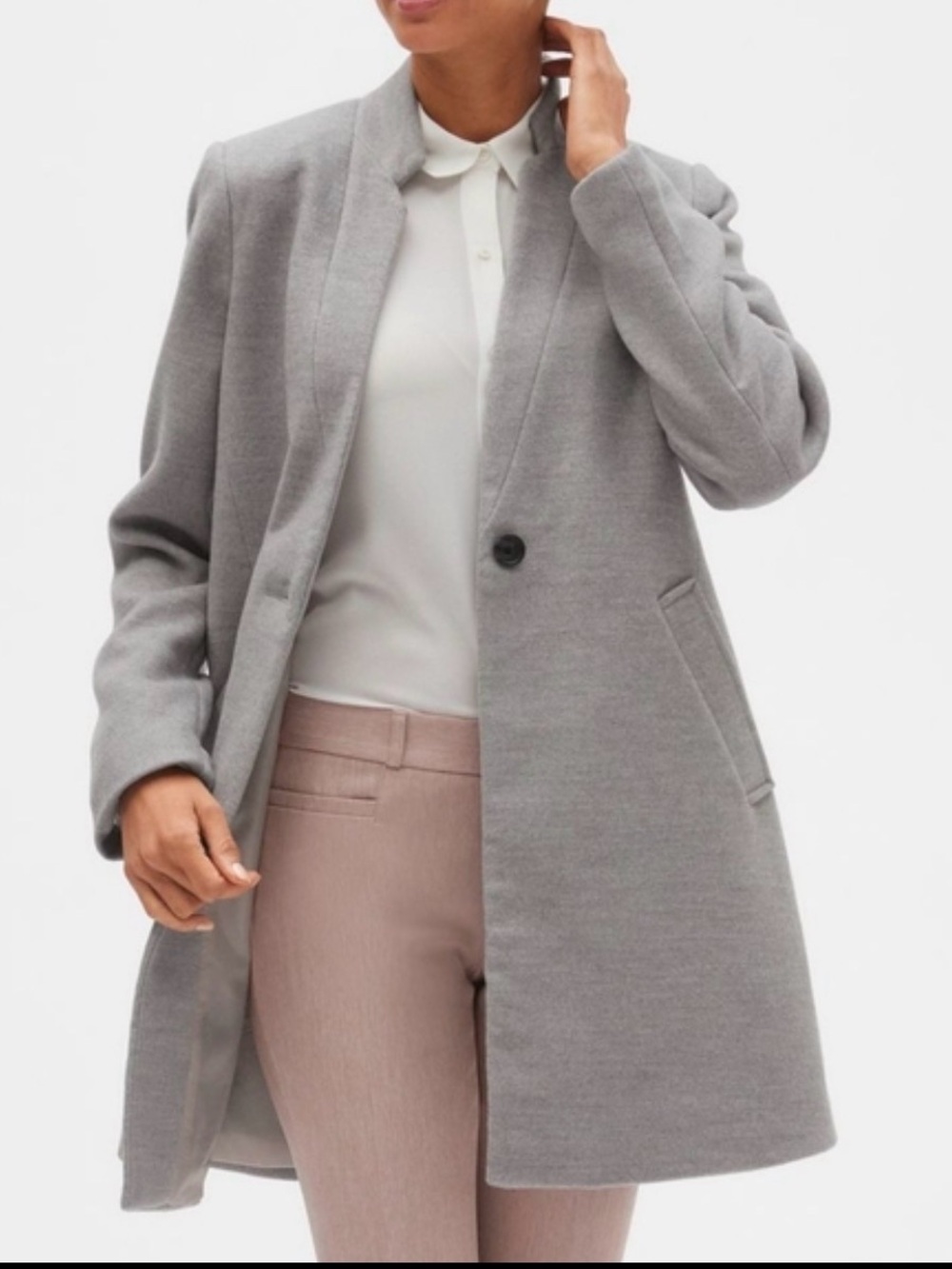 Banana Republic Light Gray Single-Button Trench Coat